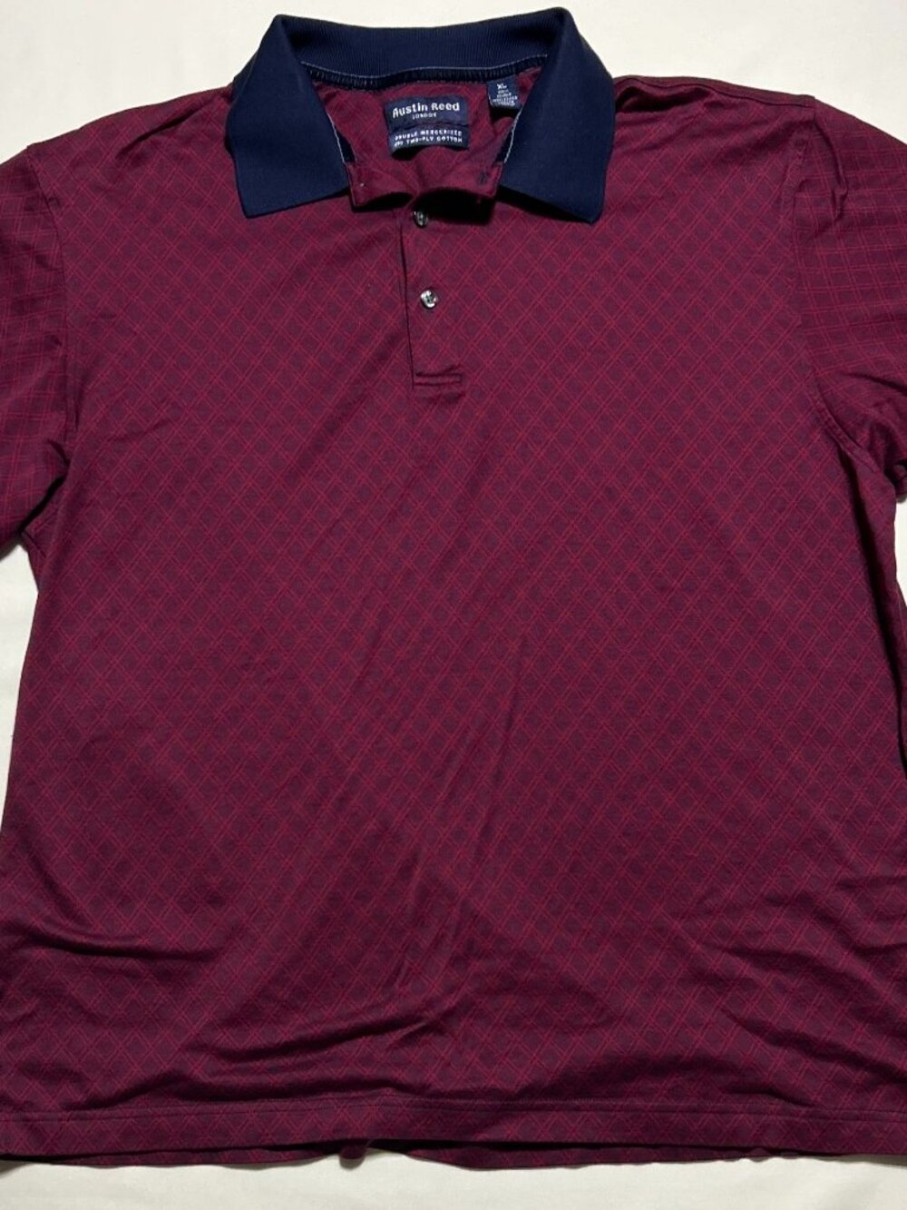 Austin Reed London; Burgundy/Navy Polo; Geometric; 100% Double Mercerised Cotton